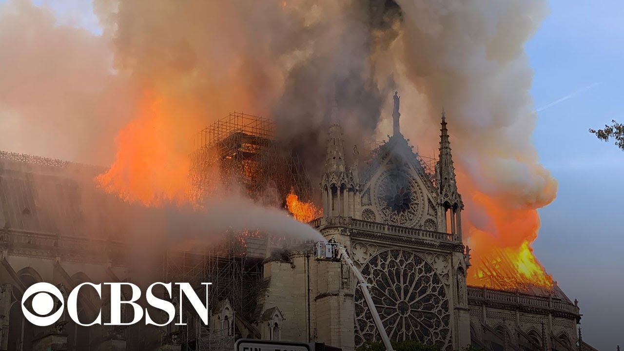 Notre Dame Cathedral in Paris on fire