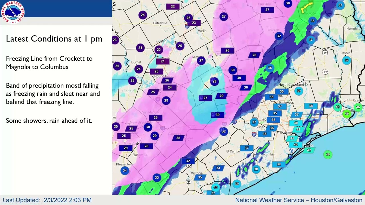 2022 February 3rd 2 PM Winter Weather Forecast Update from NWS Houston Galveston