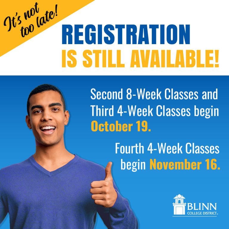 Registration Still Available for Blinn’s 4, 8, and 12week Fall