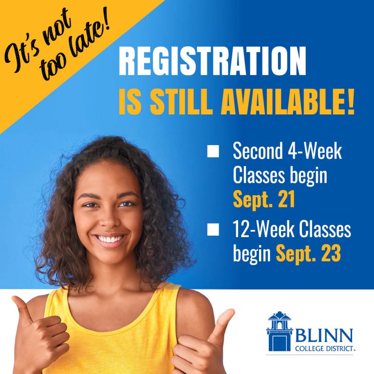 Registration Still Available for Blinn’s 4, 8, and 12week Fall